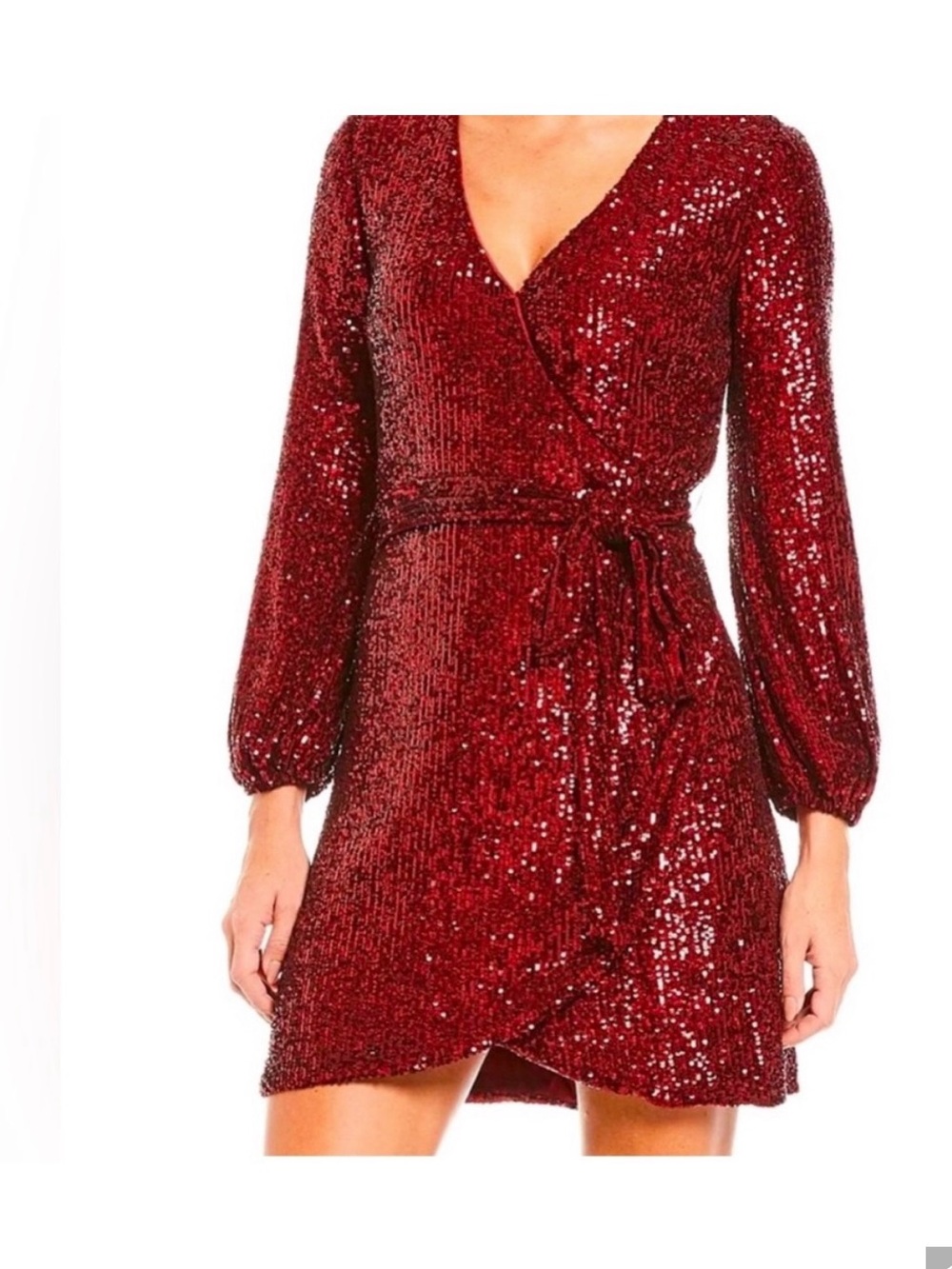 Gianni Bini, Ruby Red Sequin Wrap Mini Dress